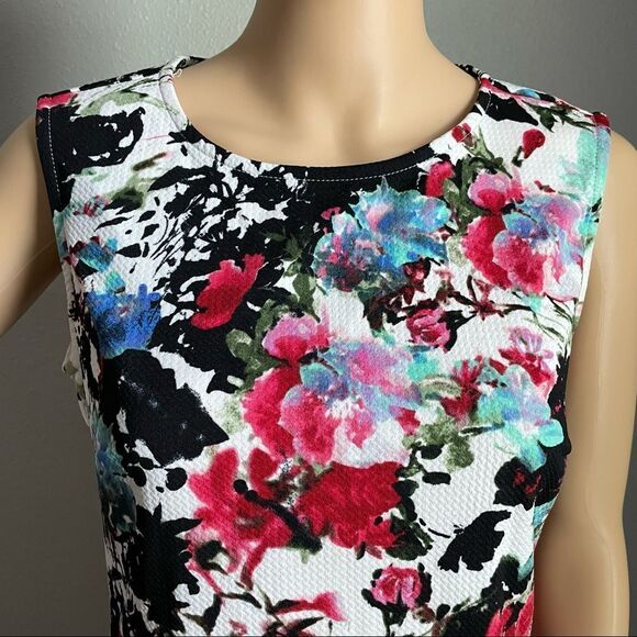 Fifth & Park Textured Sleeveless Sheath Floral Dress Red Black White Blue Small - Picture 3 of 15